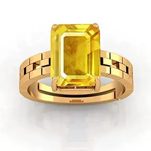 ANUJ SALES 13.00 Carat Unheated Untreatet A+ Quality Natural Yellow Sapphire Pukhraj Gemstone Gold Plated Ring for Women's and Men's (Lab Certified)