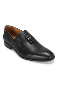 Louis Philippe Men Black Leather Slip Ons