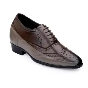 Baxxico Men's 3.5 Inch Hidden Height Increasing Brown Formal Brogue Lace-Up Shoes-5UK[BAX986-Brown]
