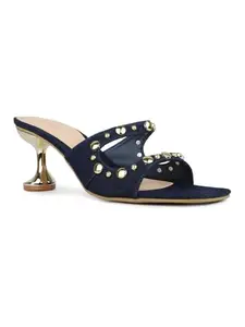 Inc.5 Womens Navy Embellished Square Toe Party Wear Block Heel Sandals