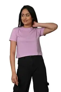 T-MOD Women 100 Percent Cotton Material Crop Top | Solid Round Neck Short Sleeve Top with Classic Fit | Soft Fabric Look for Regular Outfits Casual Wear and Modern Styling