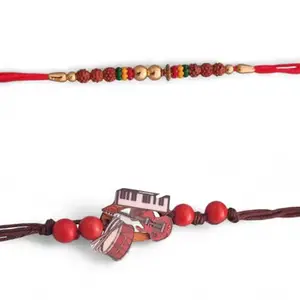 Ideaz unlimited Trendy Musical Instruments & Traditional Rudraksh Rakhi | Artistic Beads & Red Thread for Rakshabandhan | Pack of 2 Rakhi with Roli Chawal