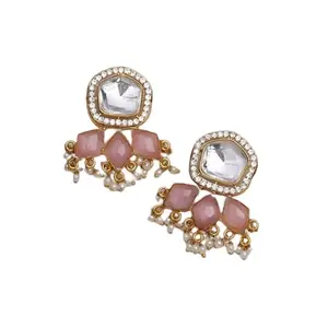Jugni Pink Amrapali Monalisa Stone Kundan Earrings