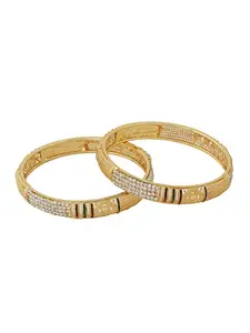 Viraasi Set Of 2 Gold Plated Artificial Stone Studded Bangles for Women (2.4)
