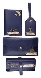 AICA Personalized Name & Charm Passport Cover Giftset for Women | Passport Cover (NavyBlue)