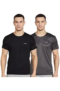 Charged Endure-003 Chameleon Spandex Knit Round Neck Sports T-Shirt Black Size Large And Charged Play-005 Interlock Knit Geomatric Emboss Round Neck Sports T-Shirt Dark-Grey Size Large