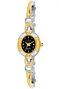 TIMESQUARTZ Analog Stainless Steel Wrist Watches for Girls Women Watches Latest in Fashion Women Ladies Watch Analogue with Black Dial & Silver & Gold Belt Women's & Girls Watch