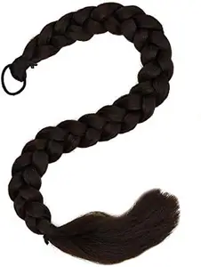 CHRONEX 1PCS Synthetic 24" Ponytail Braid Hair Extension – Long Wavy Fake Hairpiece | Thick Parandi Choti for Women & Girls | Hair Styling Accessory | Black Synthetic Hair for Braiding & Grooming