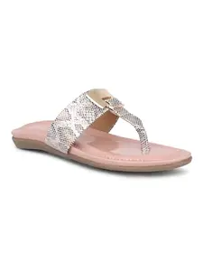 Inc.5 Women Peach Printed Embellished Open Toe Flats