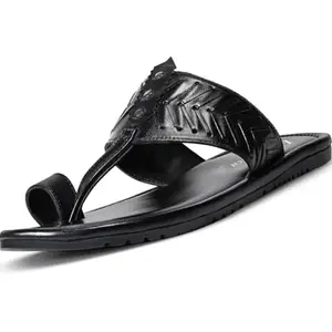 LOUIS STITCH Black Leather Kolhapuri Style Sandals | Lightweight Comfortable Cushion Casual Sandals Flip Flops | Men’s Casual Leather Slippers | LSOF-013-JB| UK-10