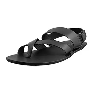 Mochi Men Black Leather Sandals 11-UK (45 EU) (18-9974)