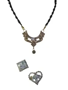 SparkleBond Trio: Shubh Milan Mangalsutra with Dual Sparkling Hearts & Halos Rings