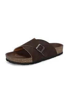 EL PASO Men's Brown Faux Leather Stock Cork Slippers Brike Sandals - 8 UK