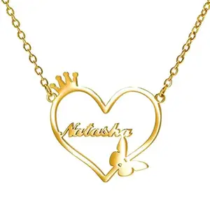 Unique Exports Personalized Love Heart Shape Name Necklace - Customized Natasha Name Pendant Necklace for Girls, Women Custom Gift - Gold Plated Chain