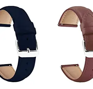 ACM Pack of 2 Watch Strap Leather Belt 22mm compatible with Fastrack Volt S1 Smartwatch Casual Classic Band (Blue/Brown)