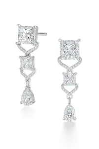 PRIVIU Earrings for Women Stylish American Diamond White Crystal AD Studded Drop Earrings for Women & Girls