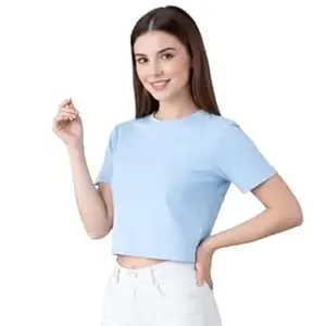 NAVRAAH Women Solid Color Crop Top | Round Neck Half Sleeve Casual T-Shirt | Regular Fit Stylish Top for Girls & Women