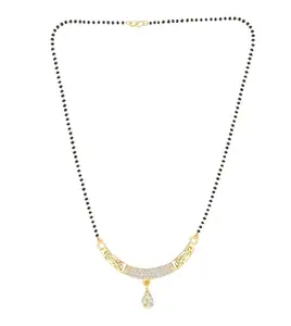 MEENAZ American Diamond Mangalsutra for women stylish Peacock vati wati 1gm gold mangal sutra short AD CZ Pendant Necklace design jewellery for women nallapusalu one gram 18 inch black beads chain -72