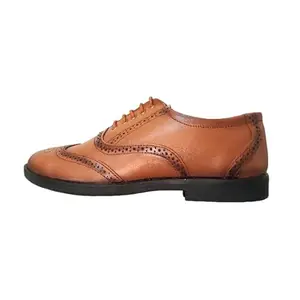 PHABHU Real Leather Wingtip Brogue Tan Color Formal Shoes for Men (Tan, 8)