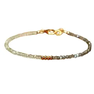 LKBEADS Natural Round Shape Smooth Cut Beads Stretchable Bracelet for Men & Women Prehnite & Labradorite Rondelle Faceted Multicolor 7 Inch Adjustable Bracelet