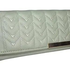 FEBSEP16 Zig Zag Quilted Trendy Fold Over Artificial Leather Wallets Purse for Womens/Girls (Green)