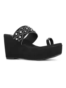 Inc.5 Womens Black Embellished Round Toe Ethnic Heels Sandals