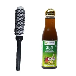 G Krishna Naturals Combo Pack of Small Roller Hair Brushes & 3 in 1 Hair Oil for Women & Men (Pack of 1 Each) (GKNPC1-18)
