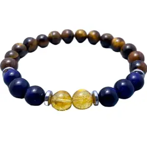 LKBEADS Tiger Eye & Citrine Bracelet, Energy Healing Beaded Bracelet for Positive Vibes, Adjustable Gemstone Jewelry for Women|8mm Round|Smooth|Multicolor|SRC_LI_000802