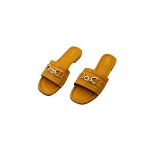 Parvish Comfortable Golden Buckle Mustard Leatherite Slippers/flipflop/heels Slipper Luxury For Women & Girls