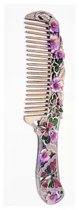 Prostuff.in® Beautiful Butterfly & Flower Design Metal Comb For Girls And Boys Makeup And Hair Styling Antique Work Multicolour 1 Pcs