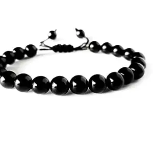 Black Obsidian 8 mm Natural Crystals Gemstone Adjustable Slider Cord Plane Beads Stylish Bracelets for Girls Women Boys Men Unisex