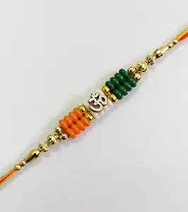 Vihaan Enterpise Tri Colour Beads Tiranga Rakhi for Independence Day Special with roli chawal (Pack of 1),Multicolor