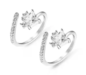 Ragya Jewels Rhodium Plated 925 Sterling Silver Cz Solitaire Splendour Adjustable Toe Ring For Womens