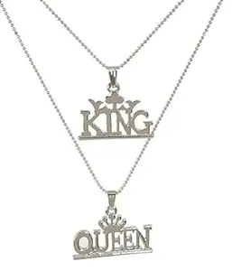 KRSN FASHION King Queen Pendant 2 Combo Chain For Girls Boys Stainless Steel Chain Set