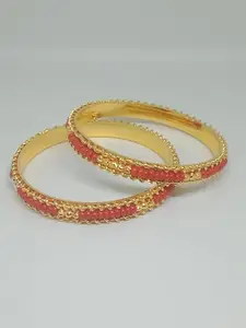 red beads gold plated bangles