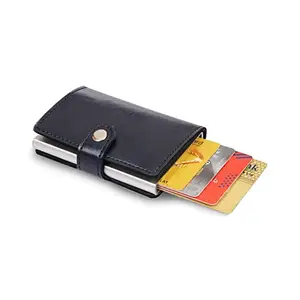 ELEVEN RINGS Men's Vegan Leather Wallet | RFID Blocking Aluminum Automatic Pop Up Credit Card Holder Case (Navy Blue)
