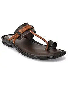 APSIS Synthetic Leather T-Strap Comfort Sandals for Men(Brown)