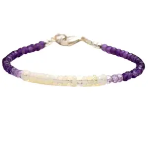 RRJEWELZ Ethiopian Welo Opal & Amethyst bracelet for men & women - 3-3.5mm Round & Rondelle Faceted beads - 7 Inch with Silver plated clasp – Healing, Fashion, Gift, Spiritual, Yoga|LCBR_RR_07569
