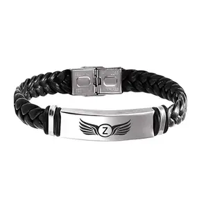 The Men Gift Angle Wings Alphabet Z Letter Braided Leather Weave Bracelets for Mens Women Buckle Clasp jewelry Genuine Bracelet Wristband Vintage Cuff Jewelry Friendship Gift ShivBLRBr2025271 Silver