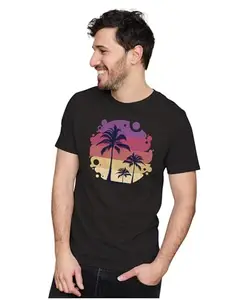 ALLEN BLACK Men's & Women's Regular Fit T-Shirt Tropical Sumer 100% Cotton Unise T-Shirt Black_TROPIC11-Black L Men Round_