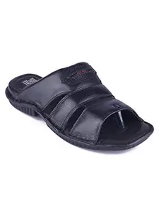 Red Chief Black Leather slippers and sandals for men