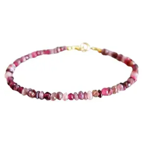 Gems_Hub Gold Plated Bracelet with Multicolor Smooth Multi Tourmaline Beads – Nugget 3mm – For Men & Women|FIZA_LINK_05014