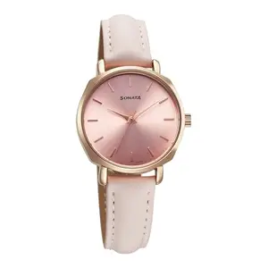 Sonata Quartz Analog Pink Dial Leather Strap Watch for Women