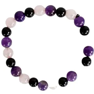 RRJEWELZ Natural Amethyst, Black Tourmaline & Rose Quartz 8mm Round Shape Smooth Cut Beads 7.5 Inch Stretchable Bracelet For Men & Women. Unisex Bracelet For Healing, Meditation & Luck|STBR_RR_09934_7.5