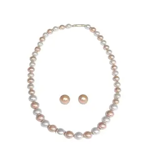 American diamond pearl moti mala necklace stud -earrings jewellery set chokar necklace set women and girls fashion accessories 1PP