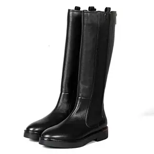 SaintG Womens Black Leather Elasticated Back Zipper Long Boots