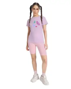Stylish Butterfly Sublimation Print Half Sleeves Round Neck Oversized Lavendar T-Shirt for Women