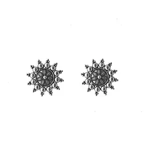 Teejh Anu Circle SIlver Oxidized Studs Earrings For Women