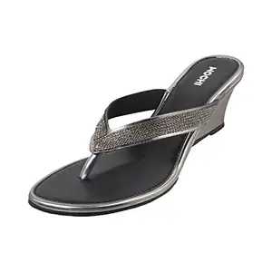 Mochi Women Gun Metal Wedge Heel Fashion Sandal UK/7 EU/40 (35-4997)