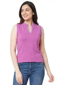 Wear Your Opinion Mandarin Collar Sleeveless T Shirt for Women Top